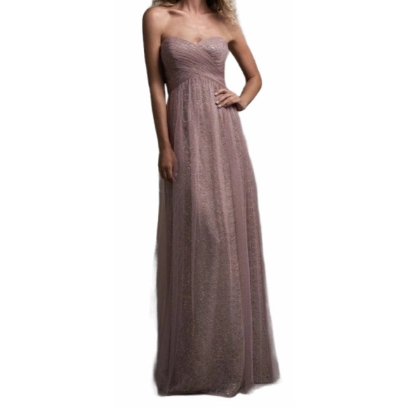 BELSOIE Mauve Strapless Metallic Lace Dress 14 - Picture 9 of 14